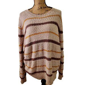 Mason & Belle XXL Pull Over Sweater Crewneck Tan with Brown Gold Stripes Texture